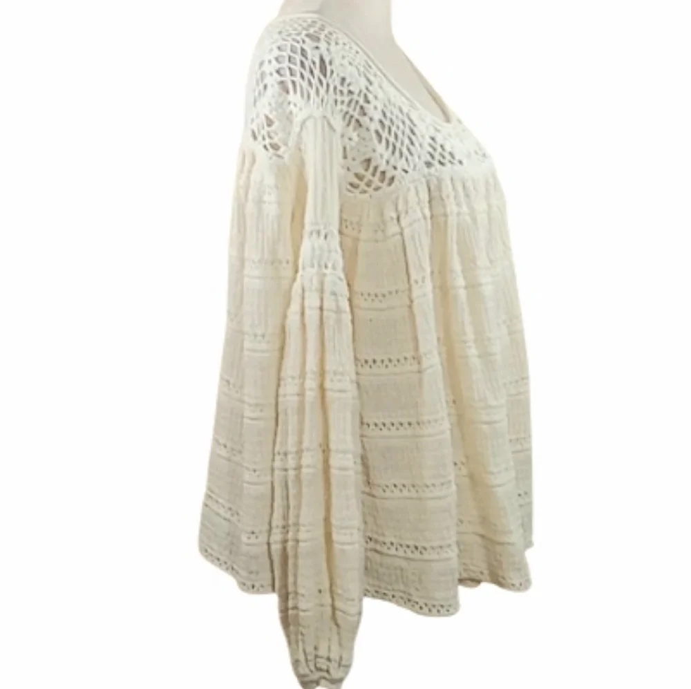 Free People Someday Crochet Sweater Ivory Oversized Linen Blend XS